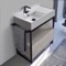 Console Sink Vanity With Ceramic Sink and Grey Oak Drawer